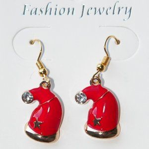 Gold Santa Hat 3/4" Pierced Earrings Christmas